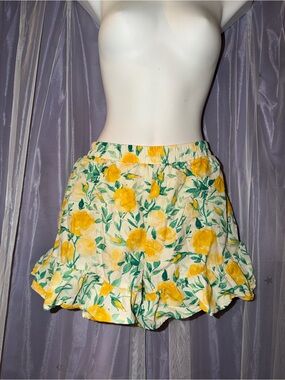 Fashion Nova Yellow Floral Ruffle Hem Shorts